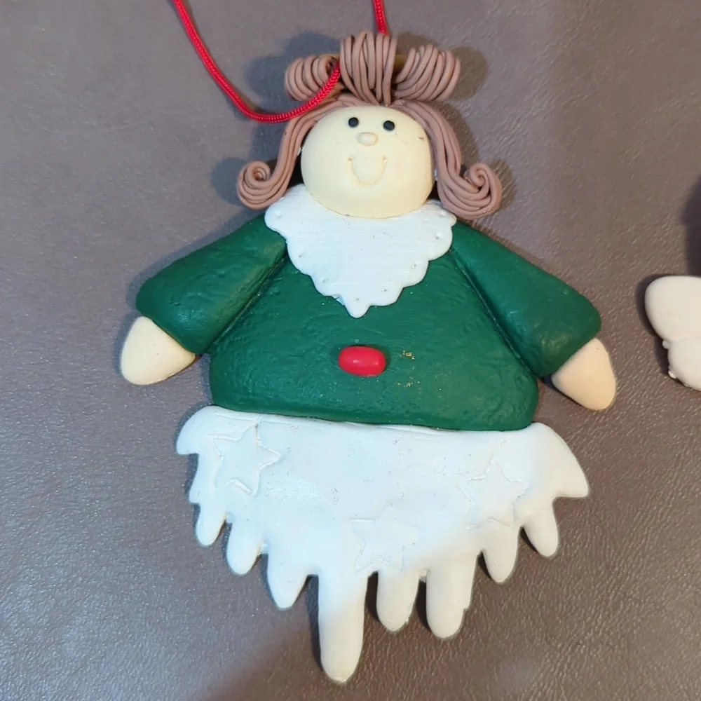 Angel 5 lot Ornaments Clay Girls Crystal cut Paper mache